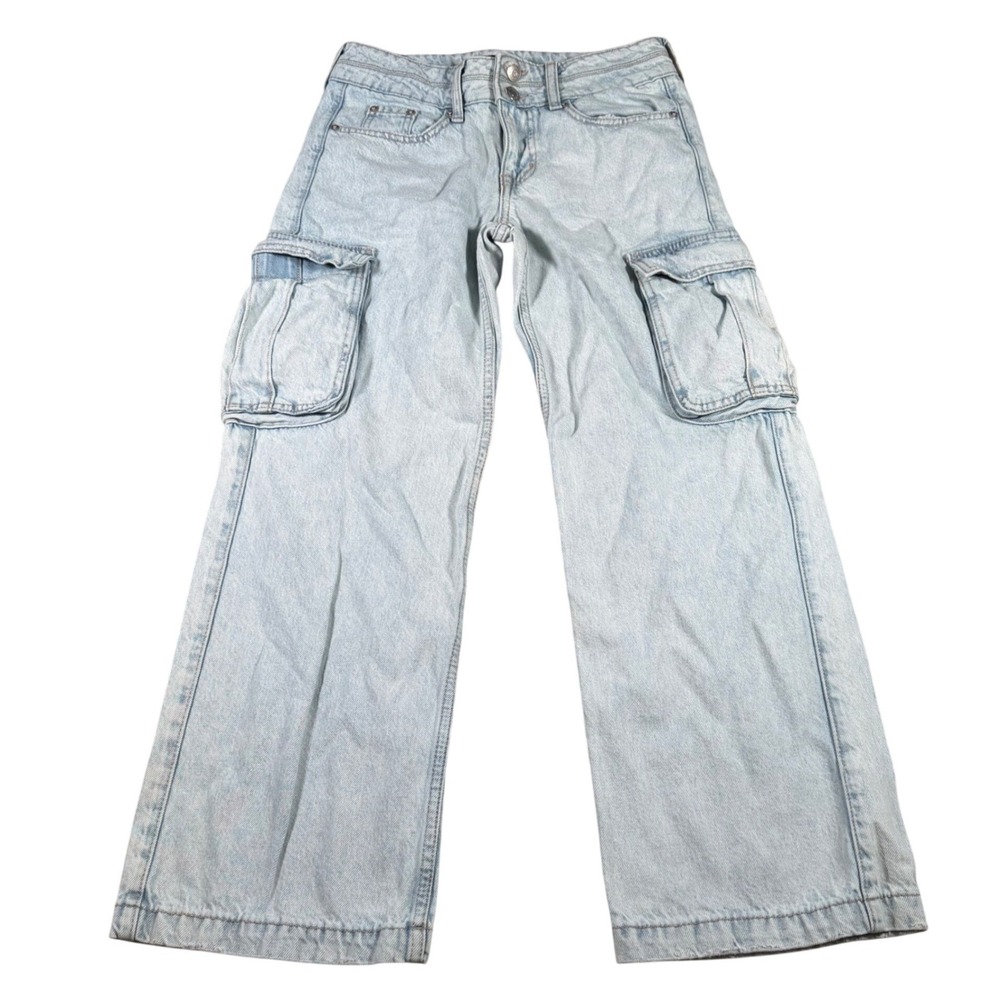 Aeropostale Cargo Jeans Women 00S(FITS 28x27) Light Wash Baggy Wide Leg READ